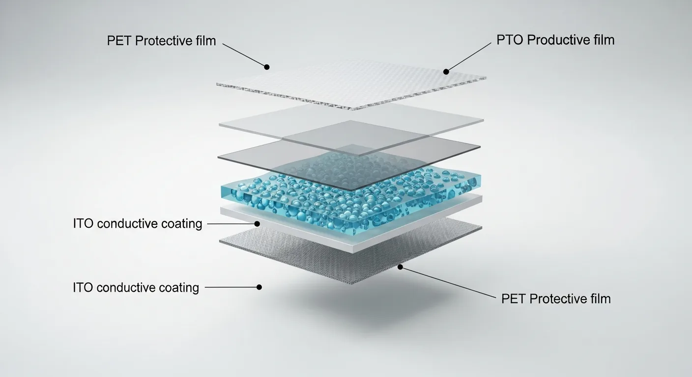 3D weergave van PDLC folie laagstructuur
